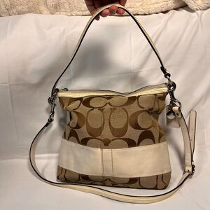 Coach Brown and White Signature Shoulder Bag